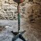 Bistro table / old garden with a cast iron base and stone top, France