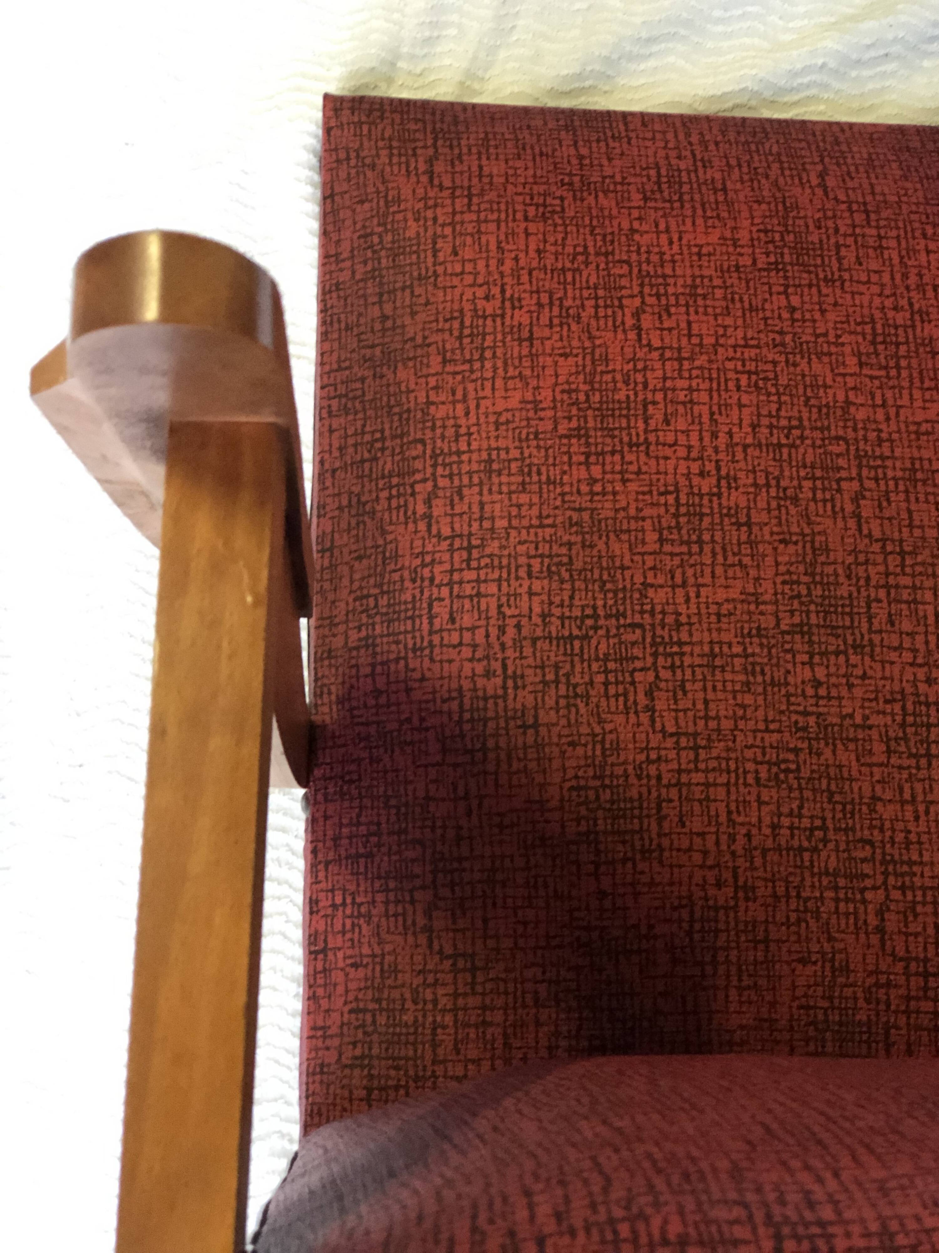 Vintage armchair 1950 red and black vinyl