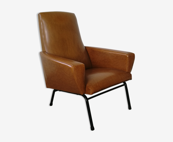 Fauteuil années 50 skaï piétement métal