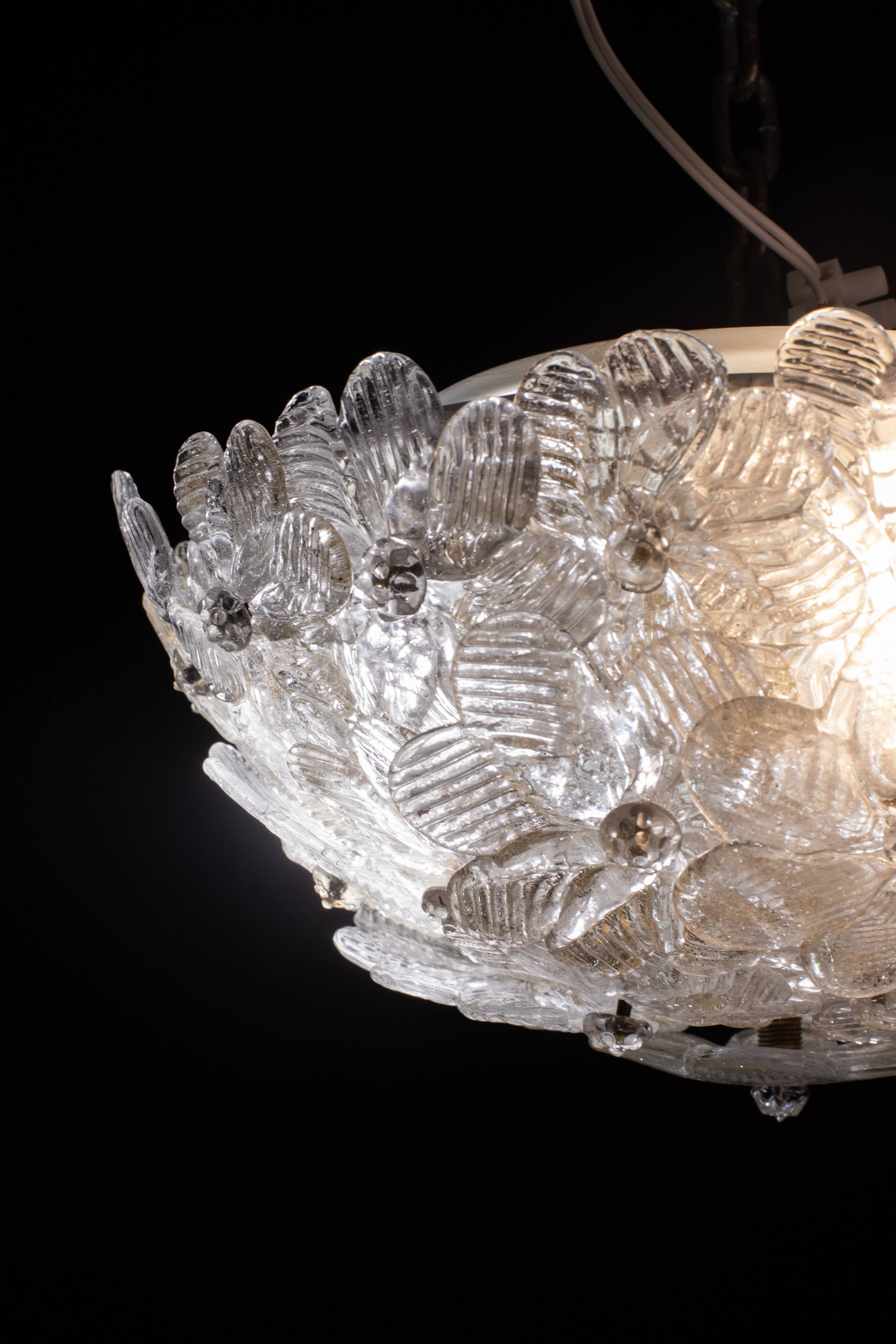 Murano Ceiling Light Gold and Traspare Flower by Seguso for Venini, Italy, 1960s