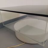Vintage Italian square illuminated coffee table in glass and plexiglass