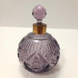 Flacon de parfum en cristal taillé à la main et laiton, couleur lilas, Italie