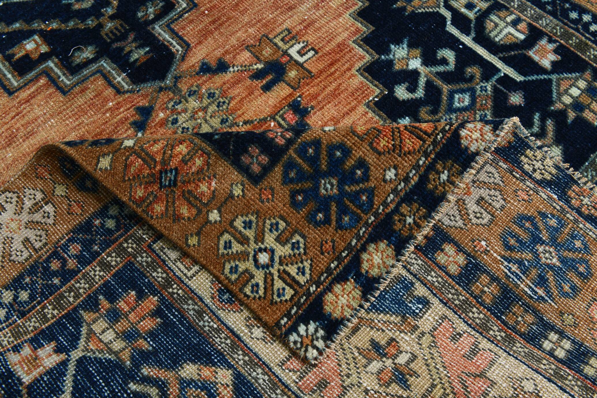 3x7 Red Navy Blue Geometric Persian Rug, 102x223Cm