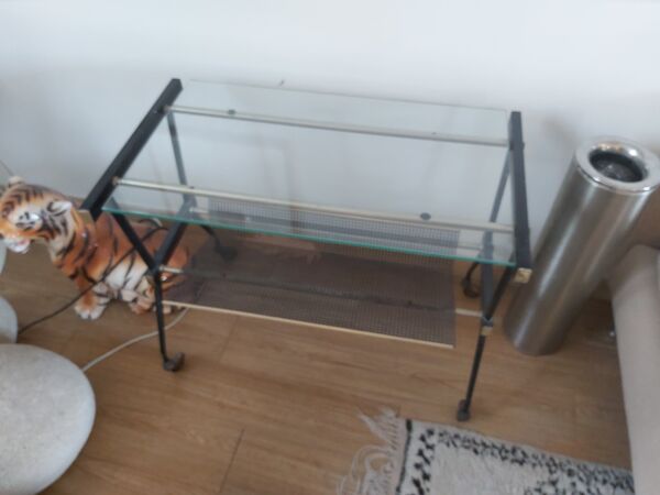 Desserte-console en métal et laiton vintage