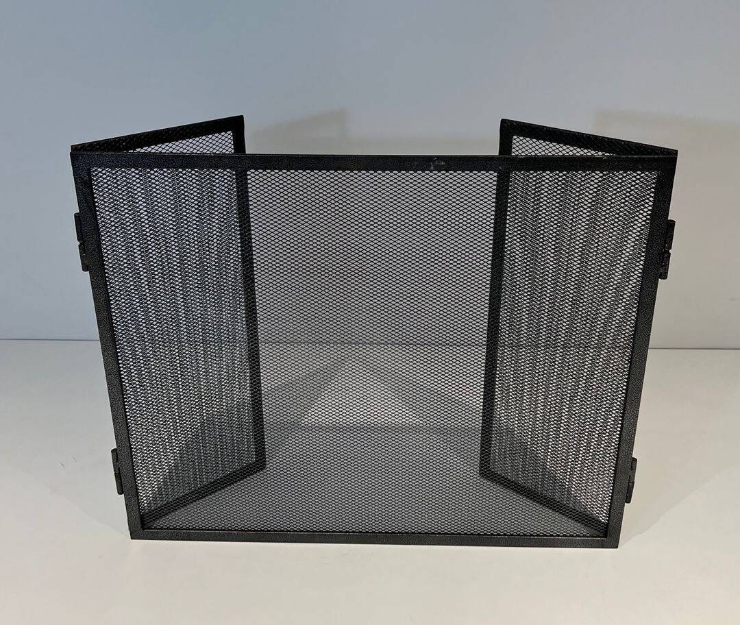Three-Panel Fire Screen in Expanded Steel Mesh. France. Circa 1970.