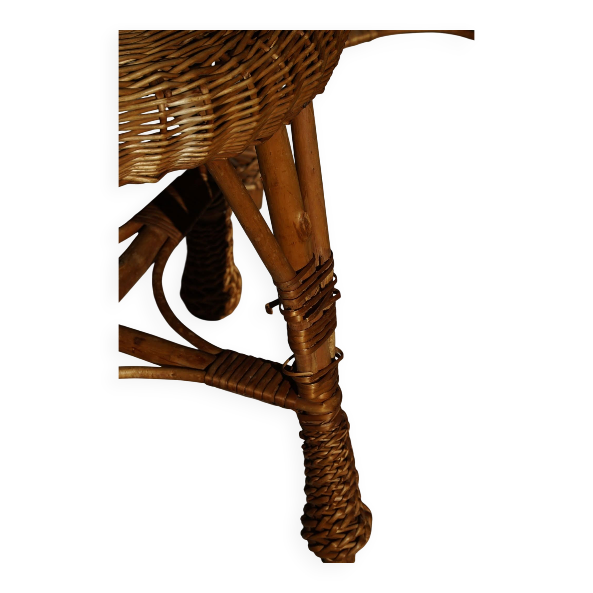 A set of 4 vintage Scandinavian rattan stools, in the style of Tony Paul, from the 1960s.