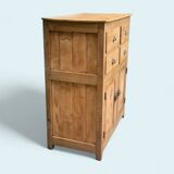 Parisian art deco sideboard in solid raw wood with pyrographed decorations, 1929
