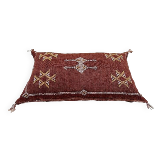 Oreiller en soie rouge, coussin sabra marocain, oreiller en soie de cactus fait main, coussin berbère sabra, jeté d'oreiller, coussin lombaire marocain sabra