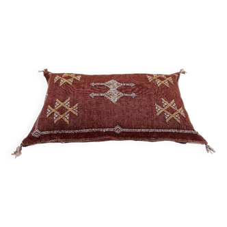 Red silk pillow, moroccan sabra cushion, handmade cactus silk pillow, berber sabra cushion, pillow throw, moroccan sabra lumbar cushion