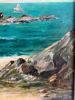 Ancient painting, Breton landscape, Saint Lunaire, signed, 1950s