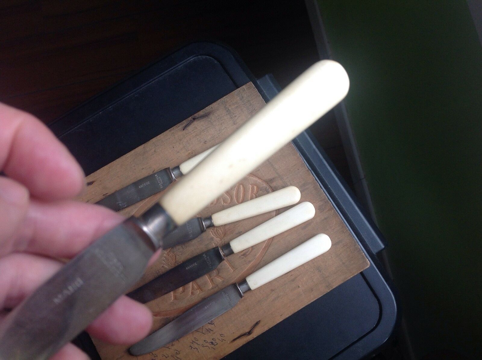 Eugene Potfer 5 knives a silver metal entremet 1930