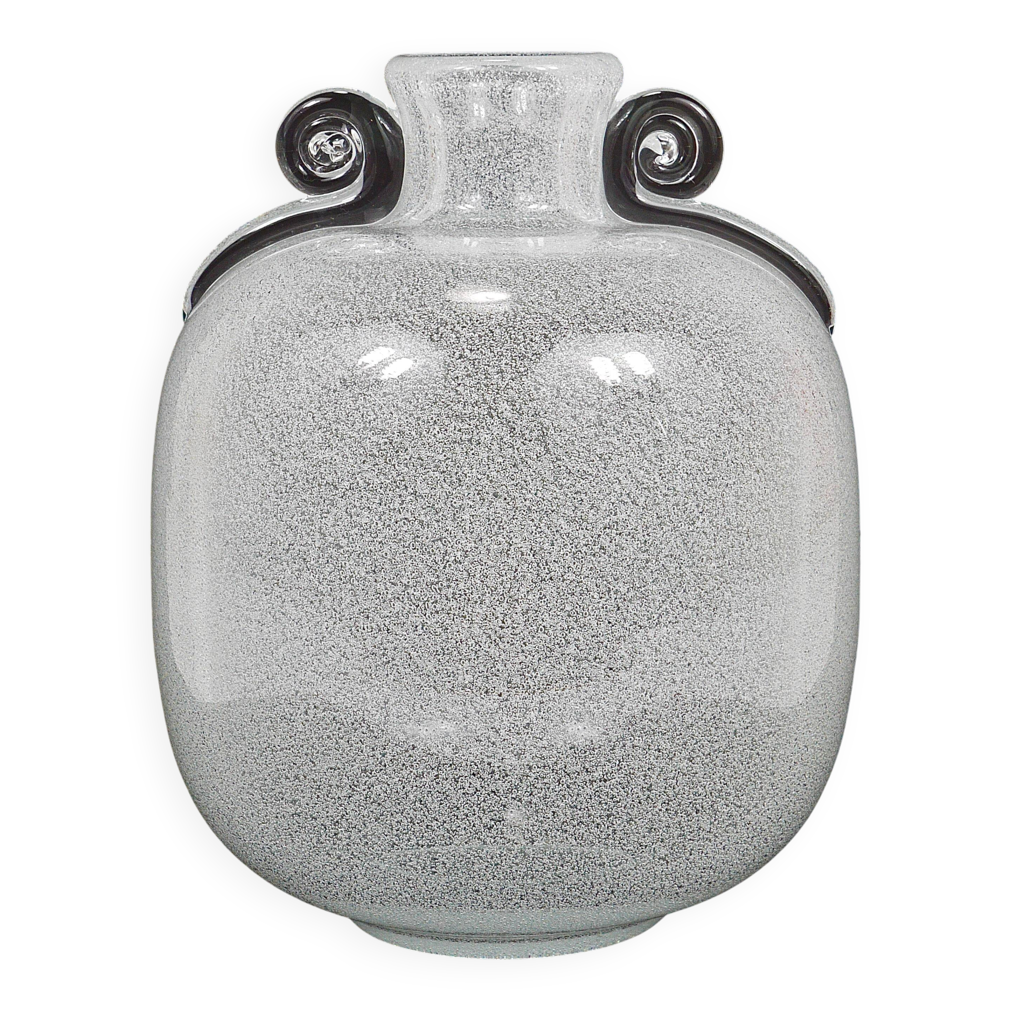 Seguso Vetri d’Arte Pulegoso vase with bubbles and handles, Murano, Italy 1950s