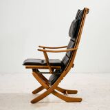 Fauteuil en hêtre avec revêtement en cuir