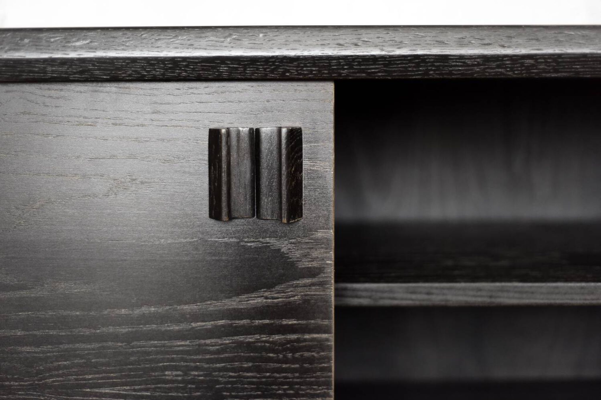 Mid-Century Modern Scandinavian Buffet in Dark Raw Oak with Wooden Handles, 1960s