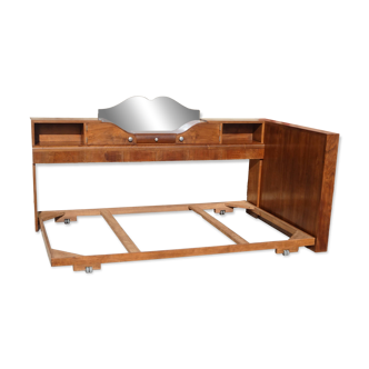 Cozy and Art Deco bed in solid walnut