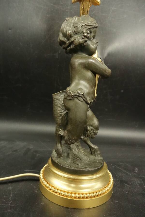 Clodion faun lamp, Louis XVI style, early 1900s - gilded and patinated bronze