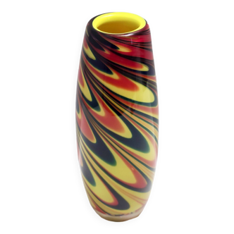 Postmodern Black, Red and Yellow Encased Hand-Blown Murano Glass Flower Vase, Italy