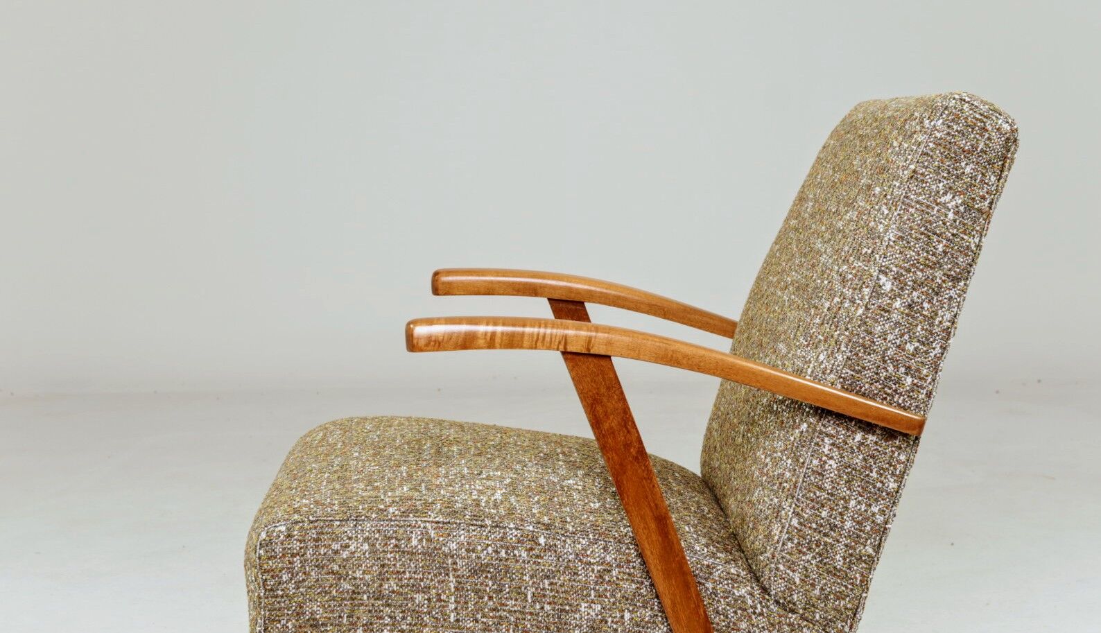 Vintage Lounge Chair Green Pattern Upholstery Refurbished, 1970s.