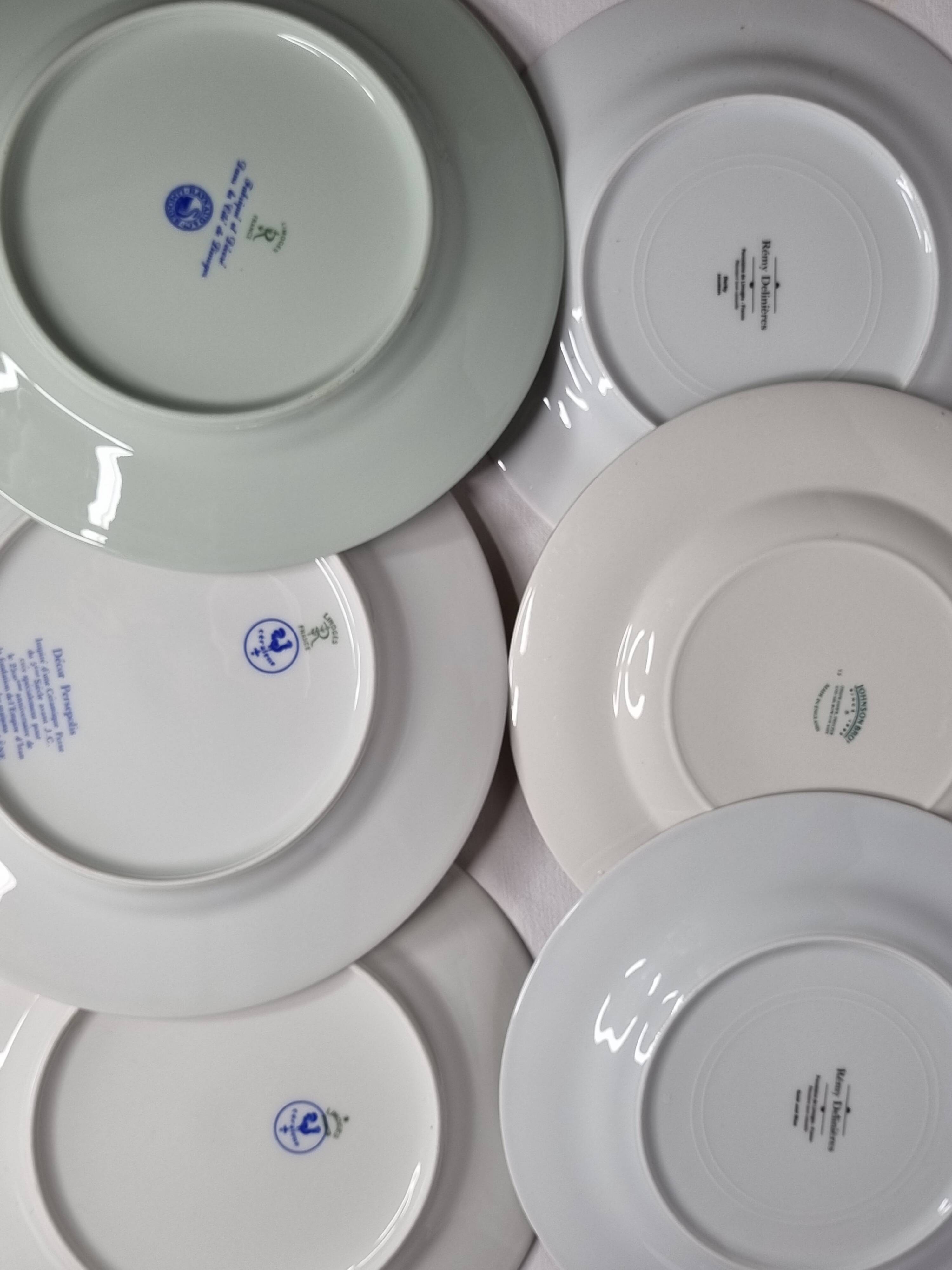 Set of 6 porcelain plates, floral and fruit patterns, 20 22 cm