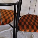 Duo of vintage metal and velvet armchairs