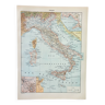 Gravure ancienne 1898, Italie, carte, géographie • Lithographie, Planche originale