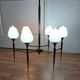 Chandelier in gilded brass and white opalines with 6 lights 1960.