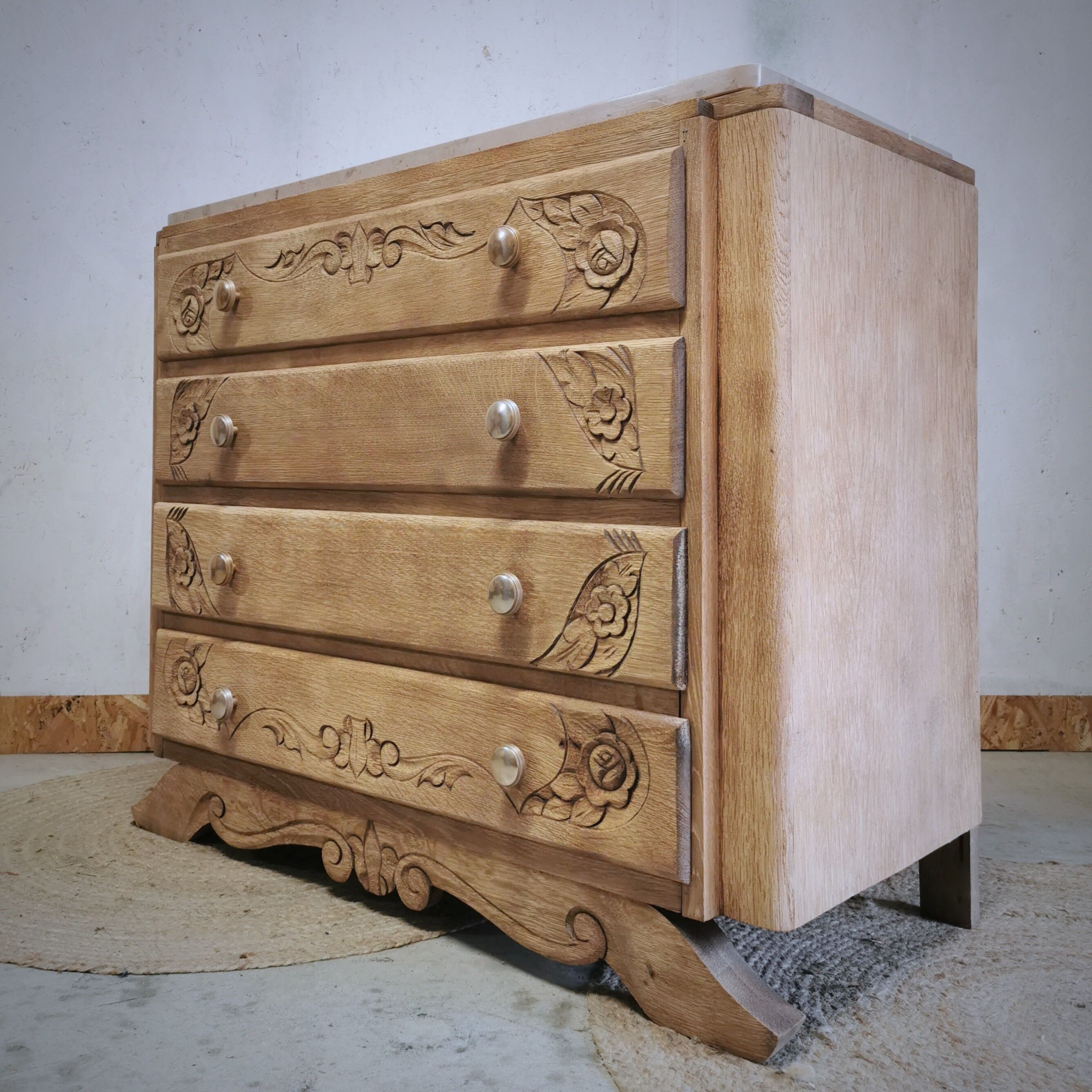 Chest of drawers raw wood foot mustache