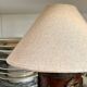 Dark wood and beige cotton block print table lamp