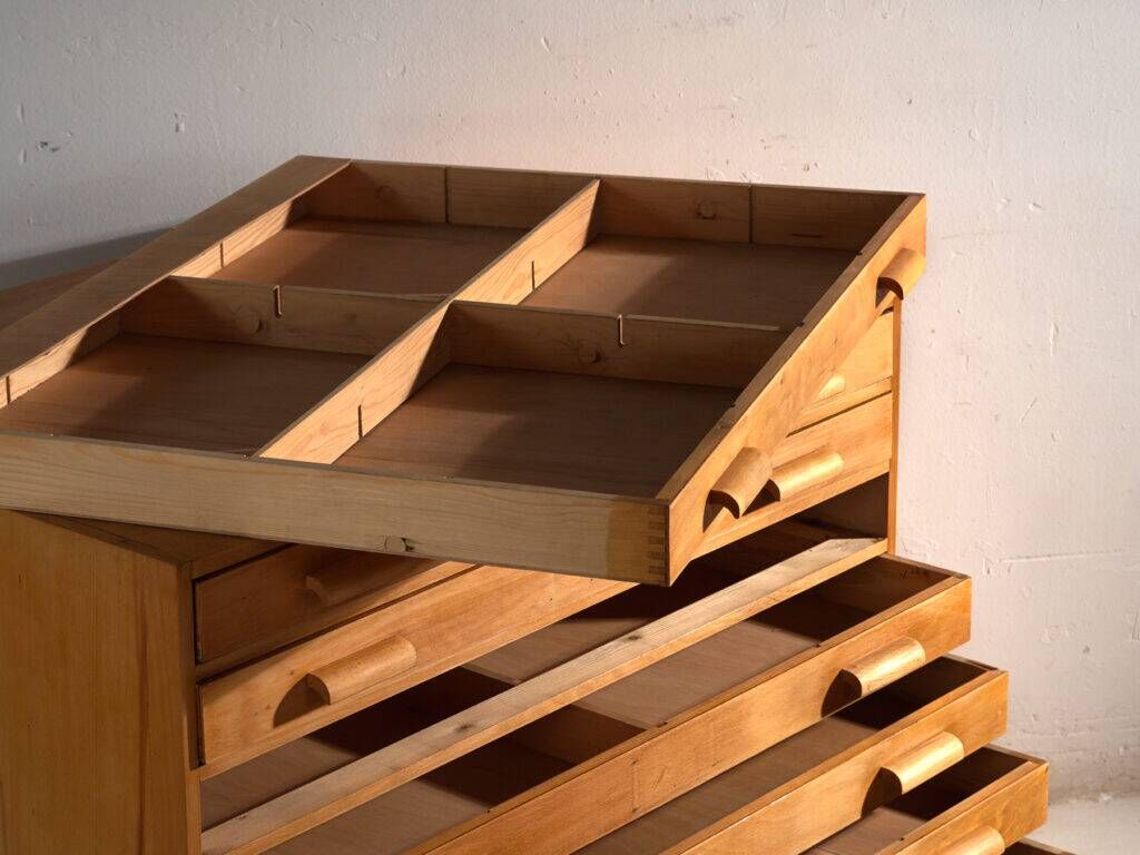Antique plan cabinet in beech wood – Central Europe, around 1950