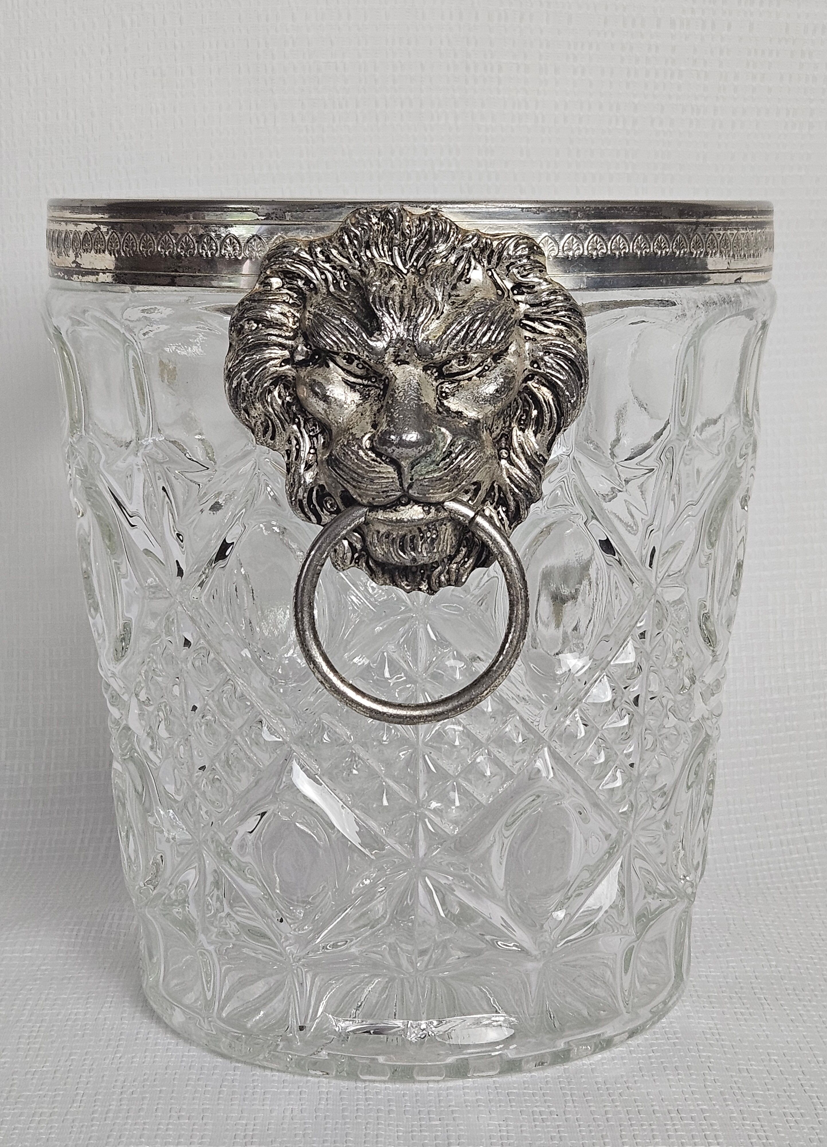 Lion head champagne bucket and its stand 20th century