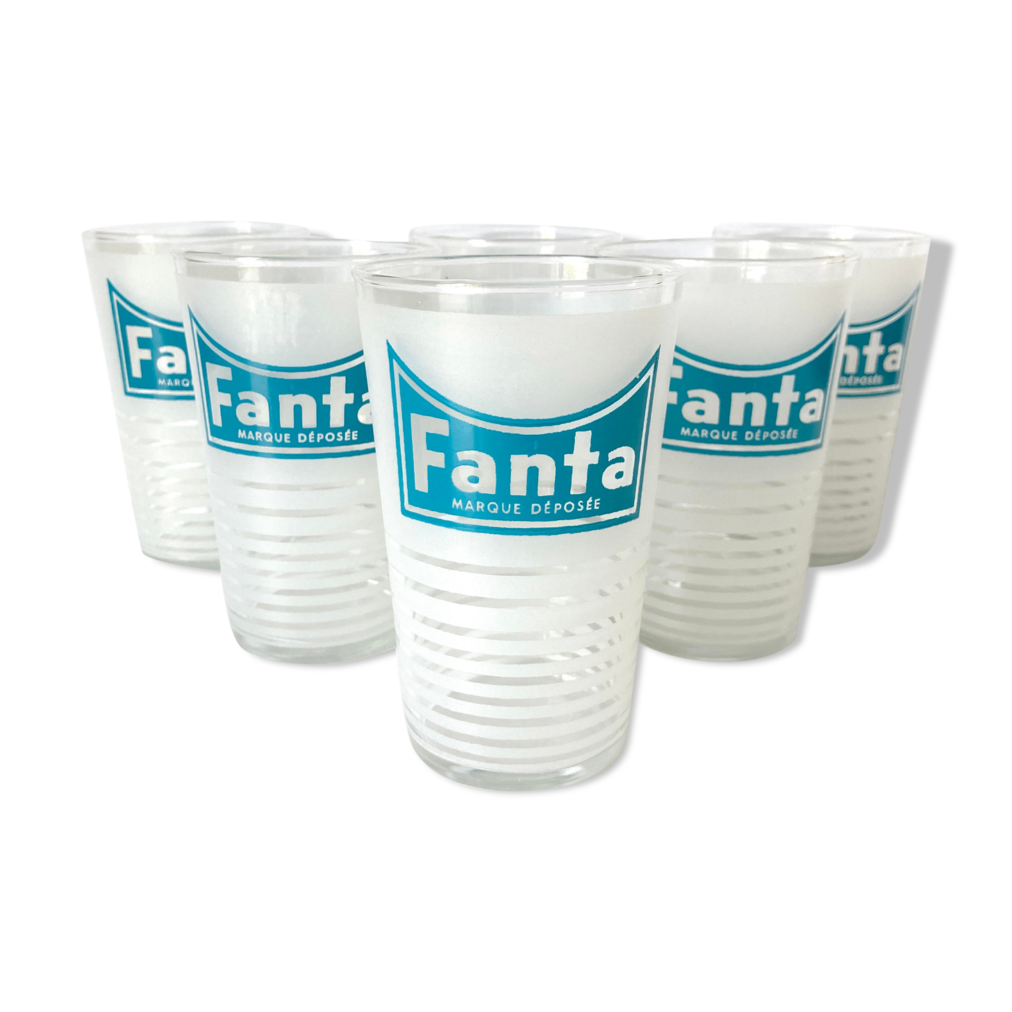 6 vintage glasses fanta white and blue