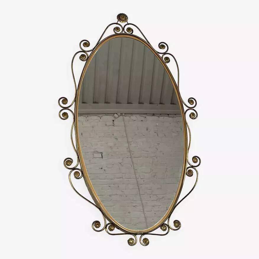 50s oval brass mirror