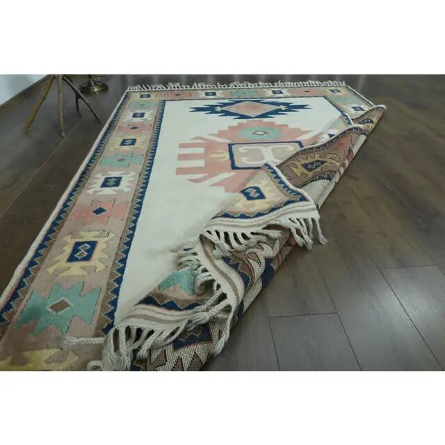1970s Vintage Turkish Handmade Wool & Cotton Pink Area Rug 185x264