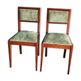 Pair art deco chairs in green velvet