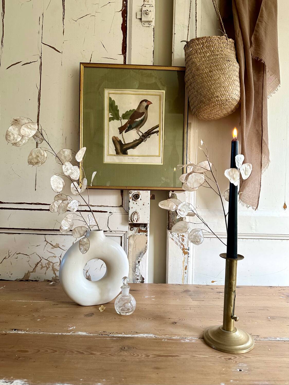 Old brass pull candle holder