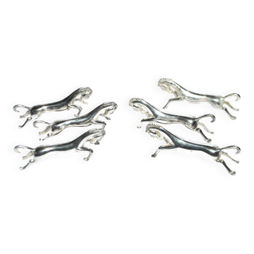 Lot de 6 porte-couteaux animaliers cheval design moderniste en métal argenté équitation