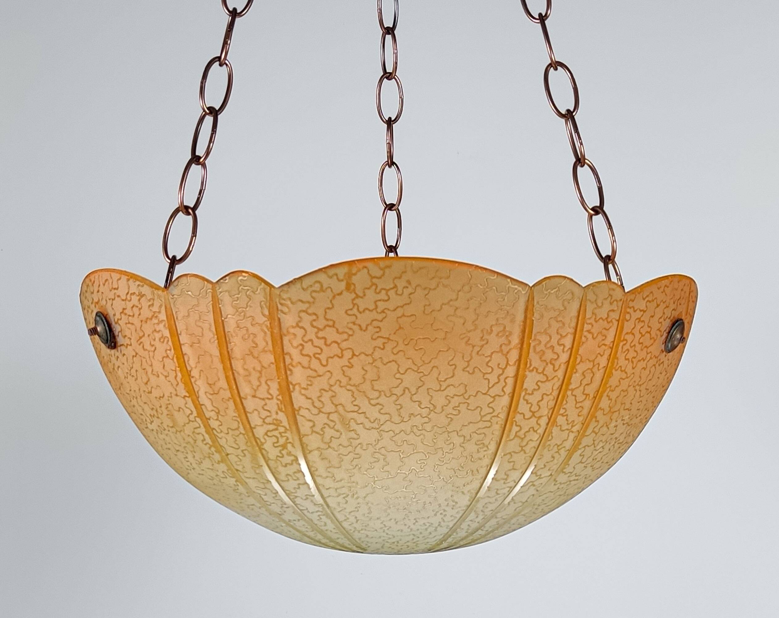 1920s Art Deco Cut Glass Orange Ombre Plafonnier Lamp Shade
