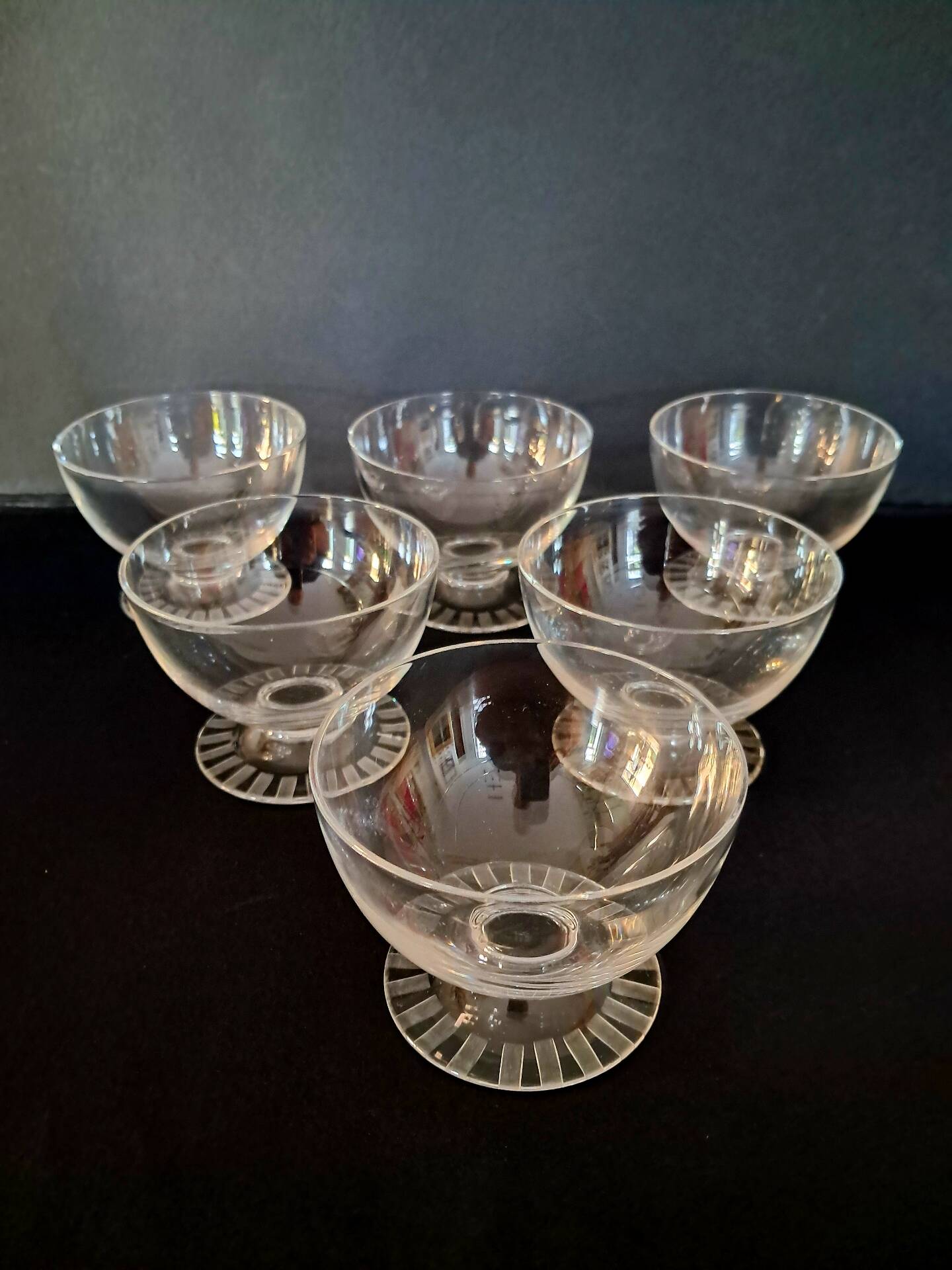 6 crystal champagne coupes Daum Nancy 1930s