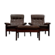 Pair of armchairs and ottoman in leather, 1970