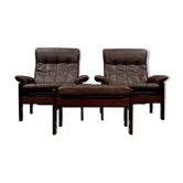 Pair of armchairs and ottoman in leather, 1970