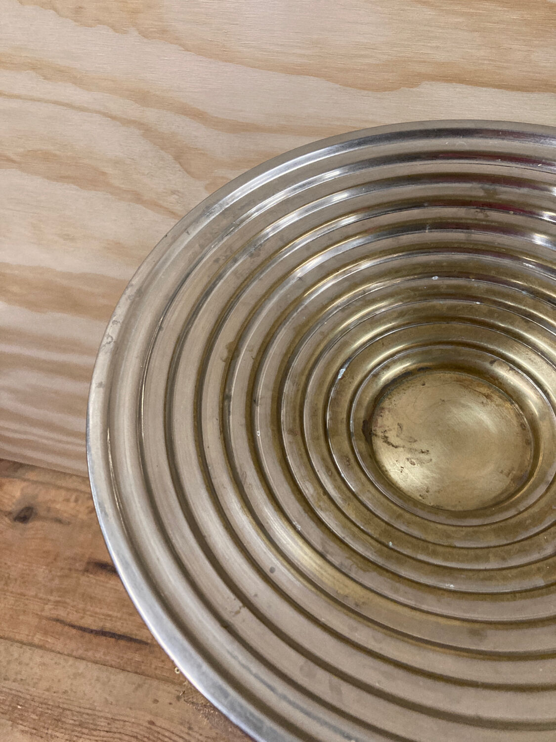 Large art deco silver metal fruit bowl