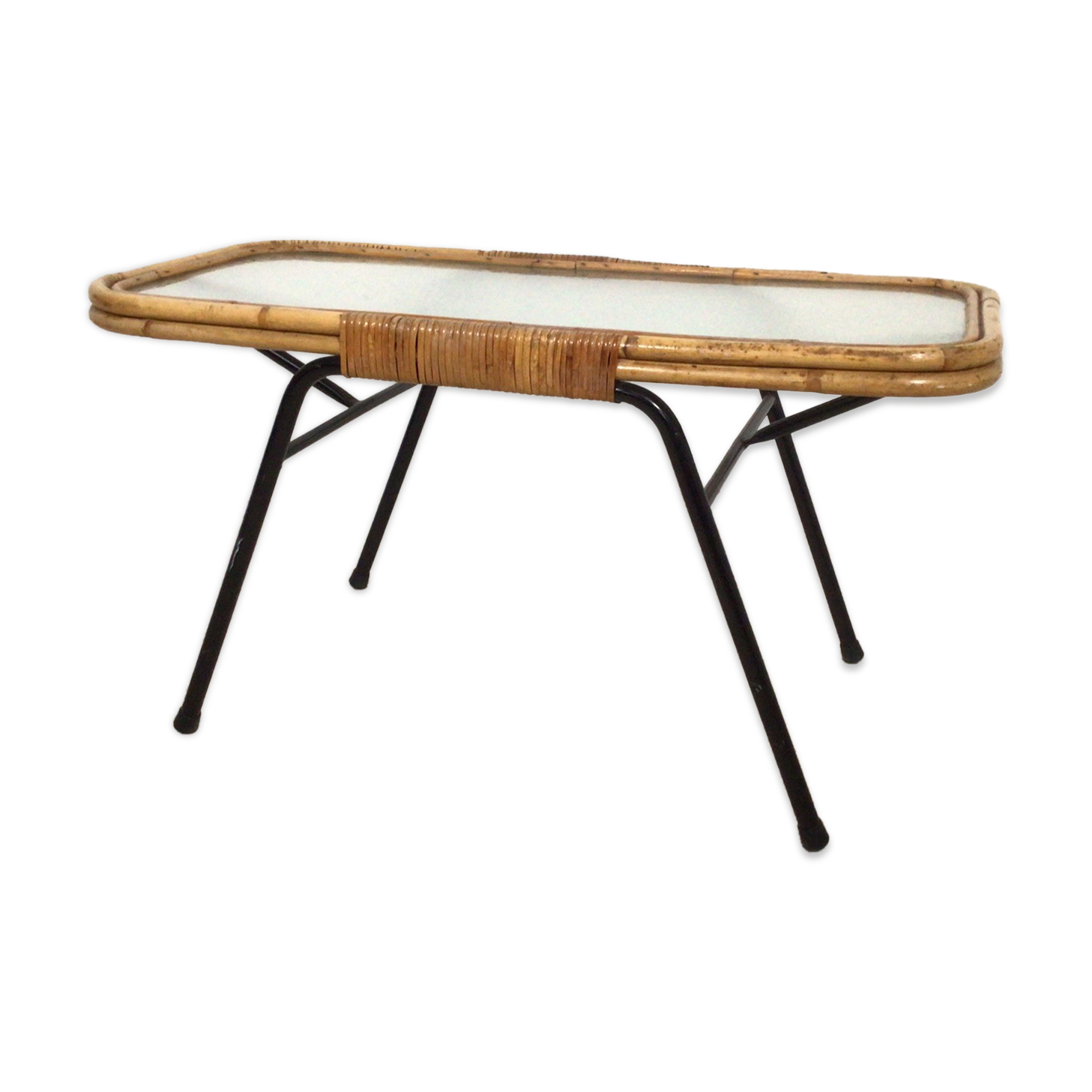 Rattan / glass / metal coffee table