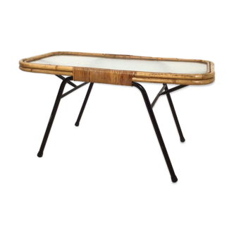Rattan / glass / metal coffee table