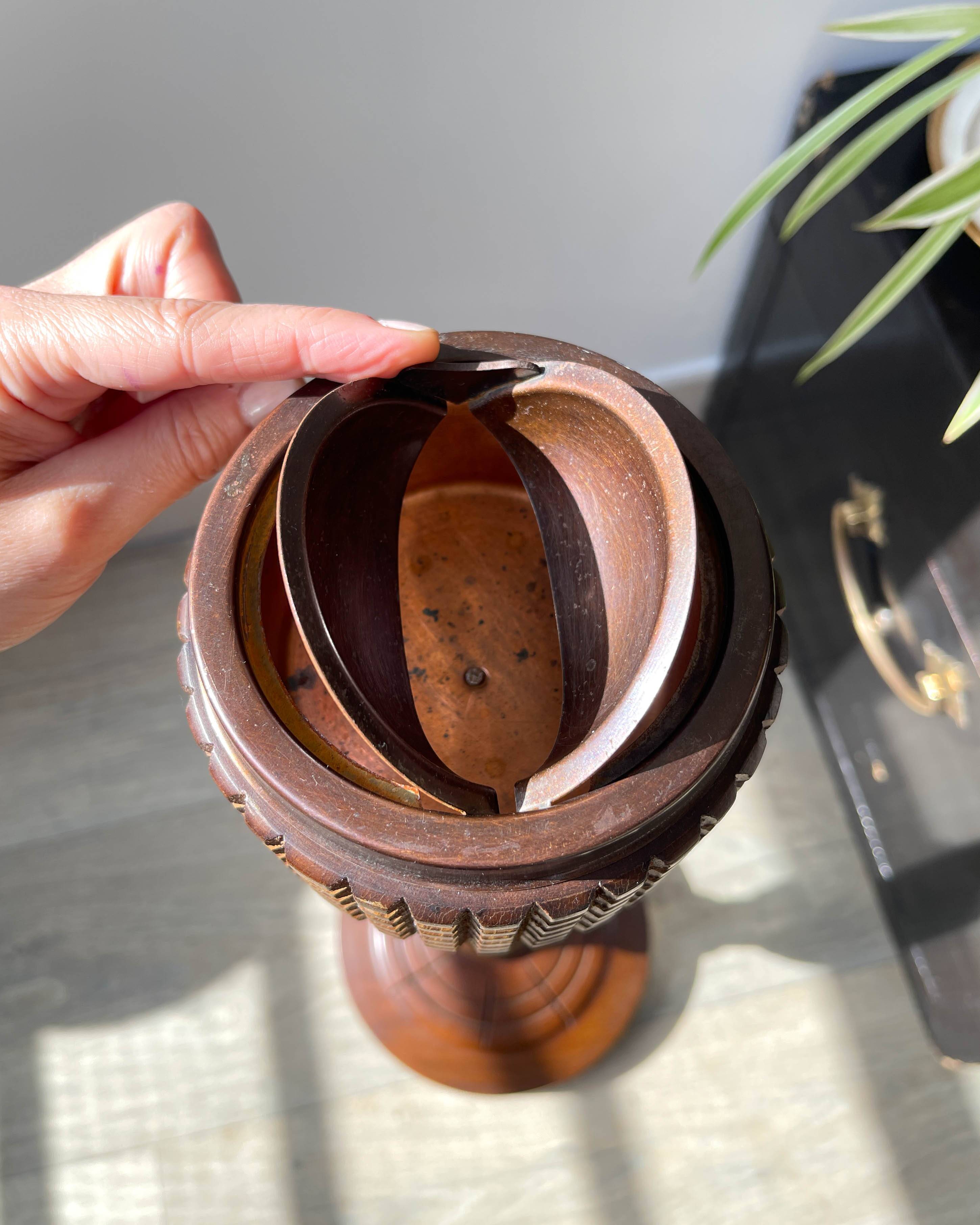 Vintage carved wooden pedestal ashtray