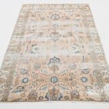 4x7 Tan Beige & Blue Floral Vintage Rug, 138x206Cm