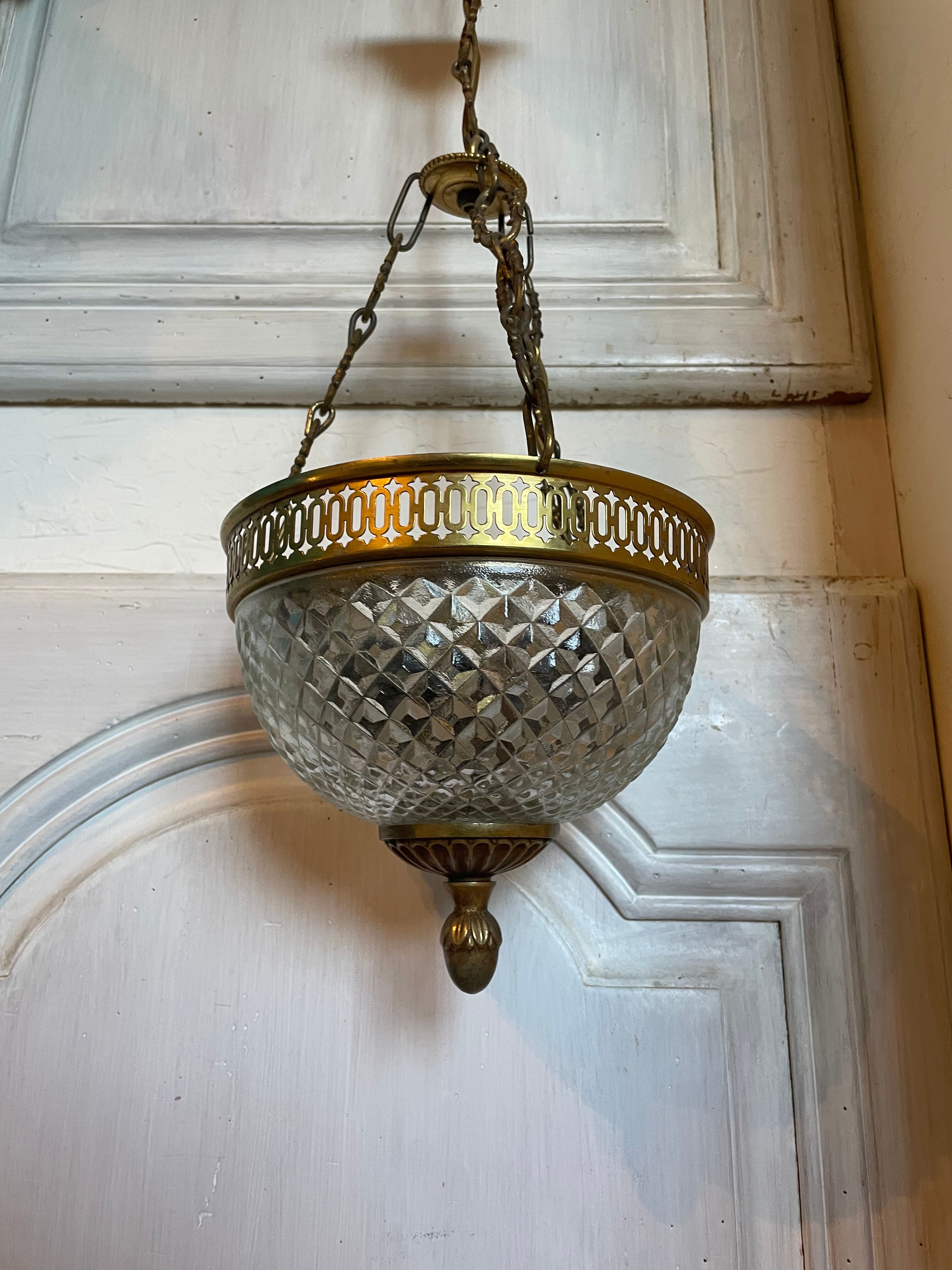Suspension brass basket and glass vintage diamond tip