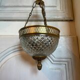 Suspension brass basket and glass vintage diamond tip