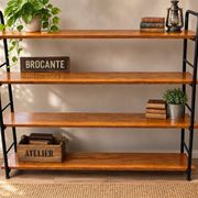 Low freestanding bookshelf in wood and metal, Omnia style – 1960