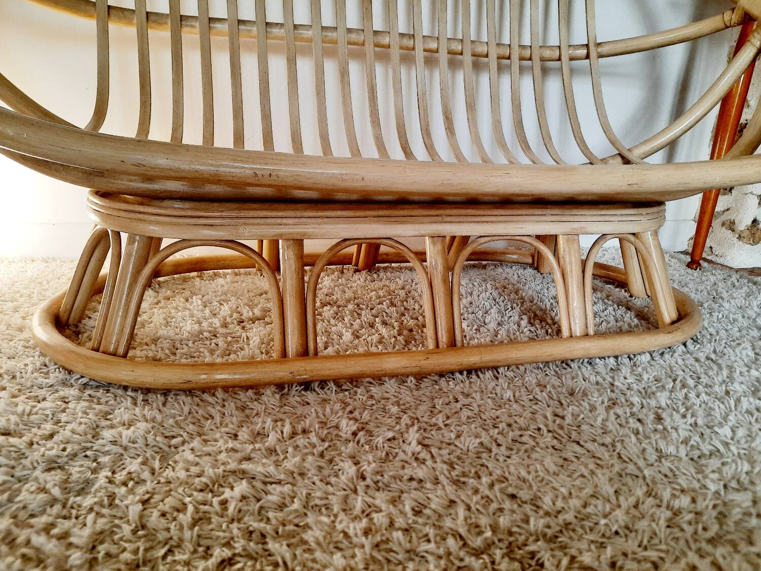 Vintage bohemian rattan canapé from the 60s and 70s.