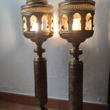 Pairs of ancient oriental brass lanterns